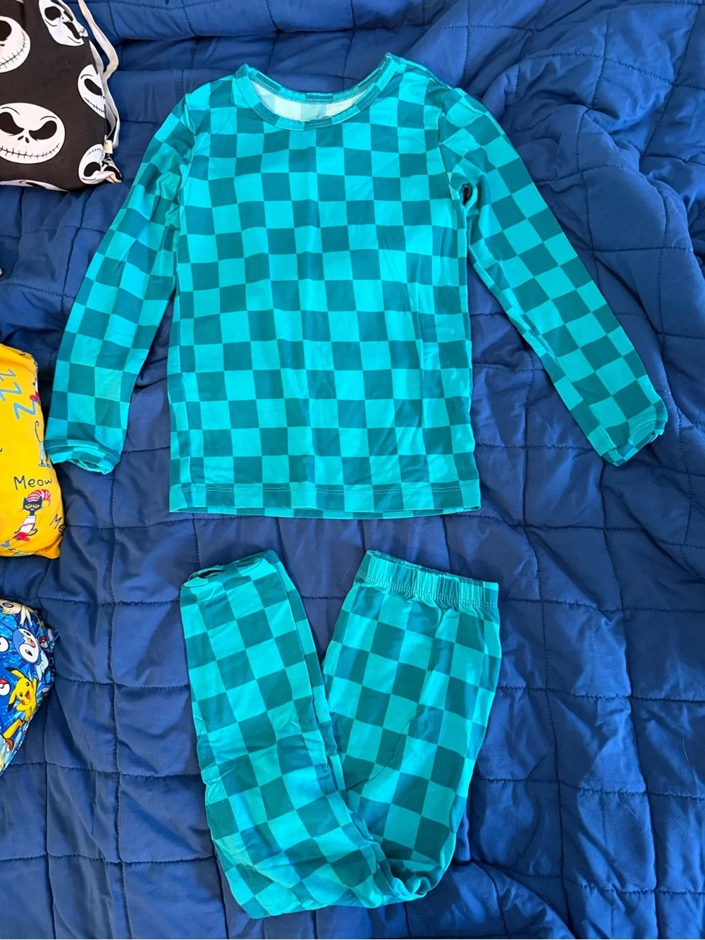 Lama Littles Teal Checks Long Sleeve Pants PJ Set 4T VGUC